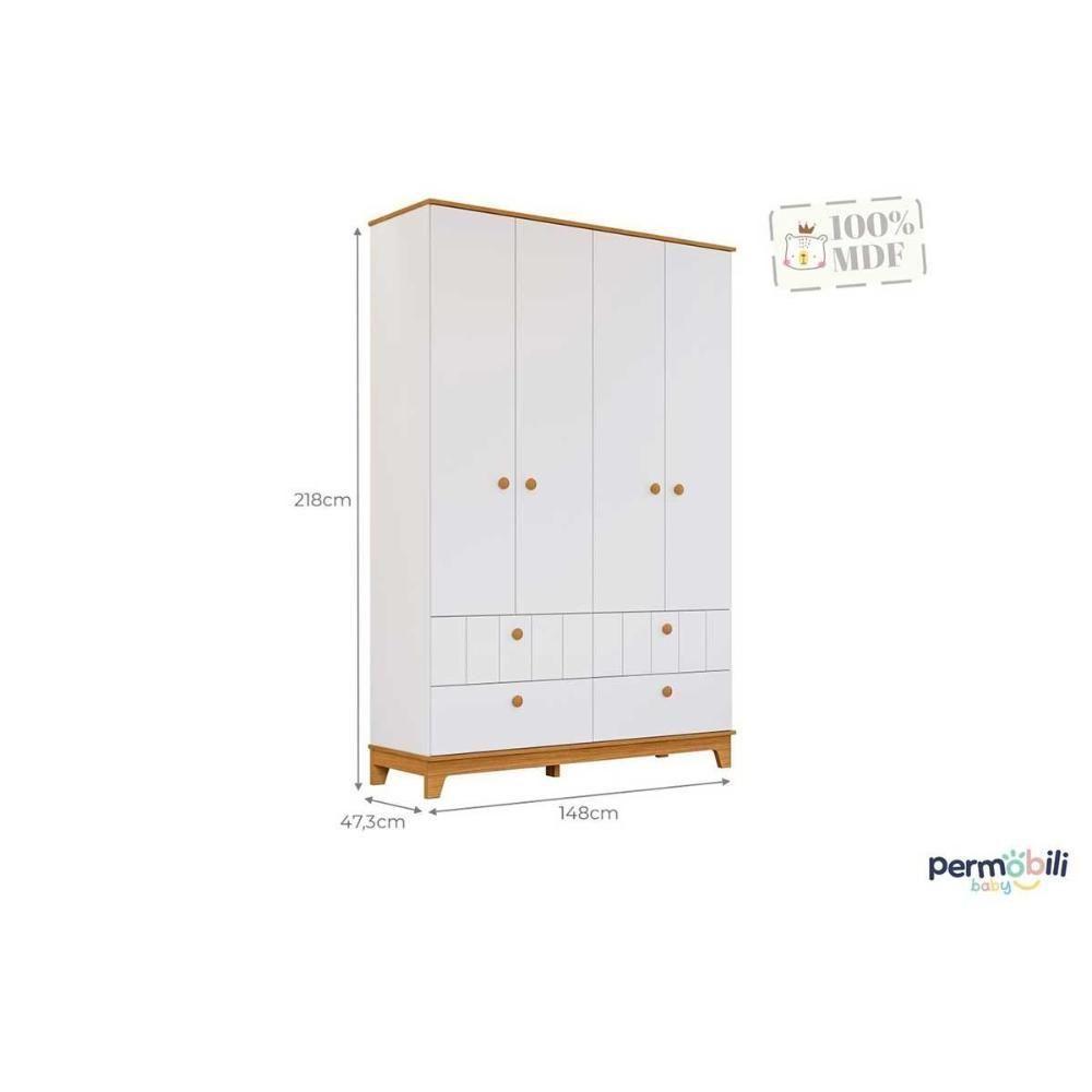 Quarto Infantil Completo Biscoito 3 Peças (guarda Roupa+berço+cômoda) Qi106 Branco/nature - Permóbili Baby - 4