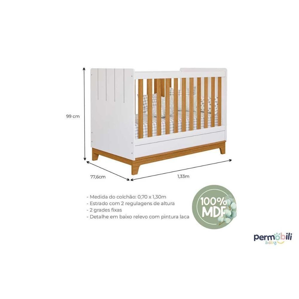 Quarto Infantil Completo Biscoito 3 Peças (guarda Roupa+berço+cômoda) Qi106 Branco/nature - Permóbili Baby - 5