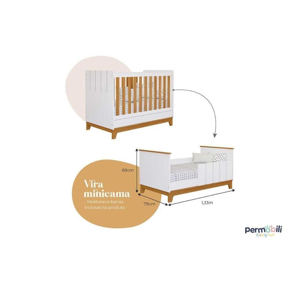 Quarto Infantil Completo Biscoito 3 Peças (guarda Roupa+berço+cômoda) Qi106 Branco/nature - Permóbili Baby - 6