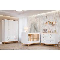 Quarto Infantil Completo Biscoito 3 Peças (guarda Roupa+berço+cômoda) Qi106 Branco/nature - Permóbili Baby - 1