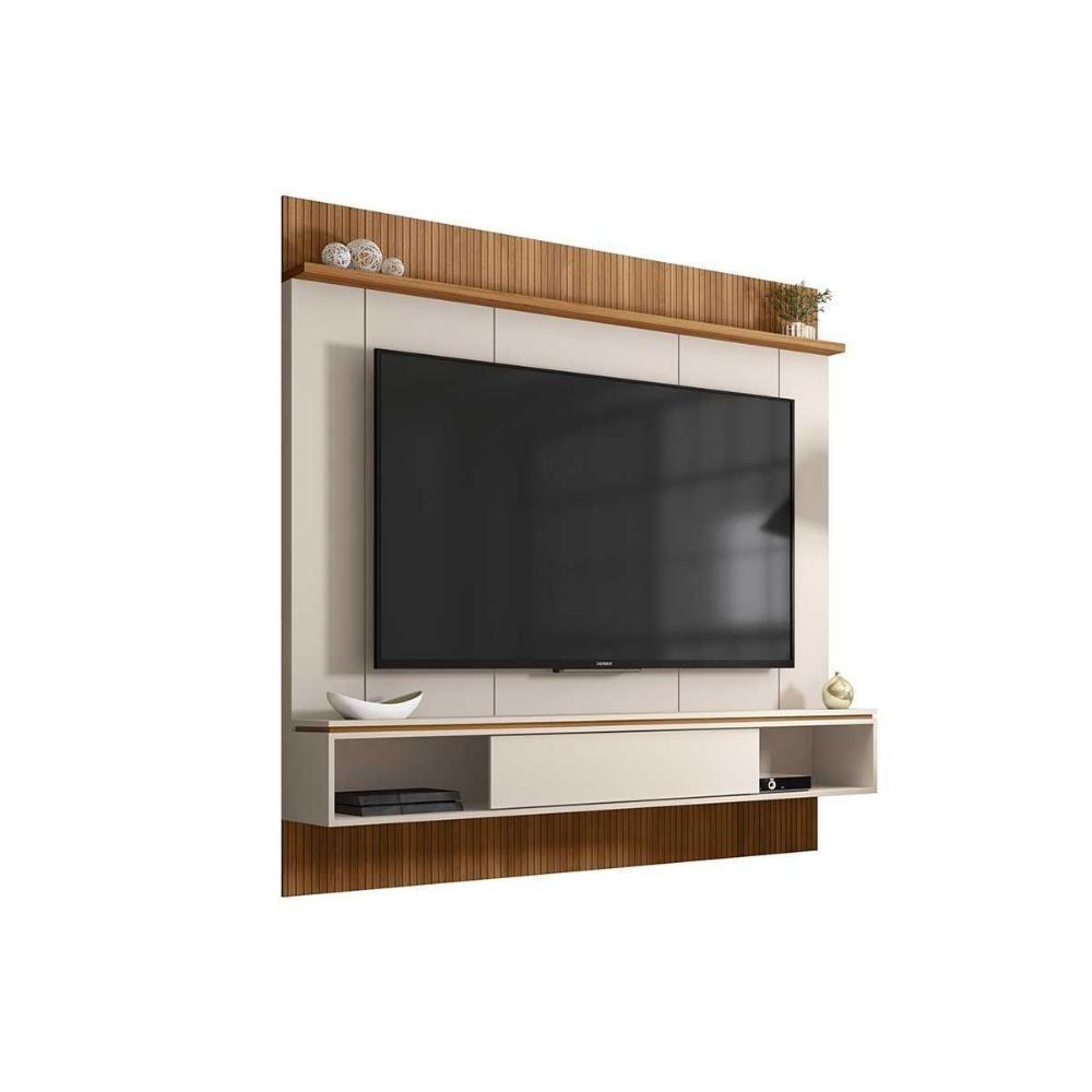 Painel Home P/ Tv Até 65 Pol Vênus Ripado C/ 1 Porta E 2 Nichos 180x171cm Off White/freijo - Caemmun - 1