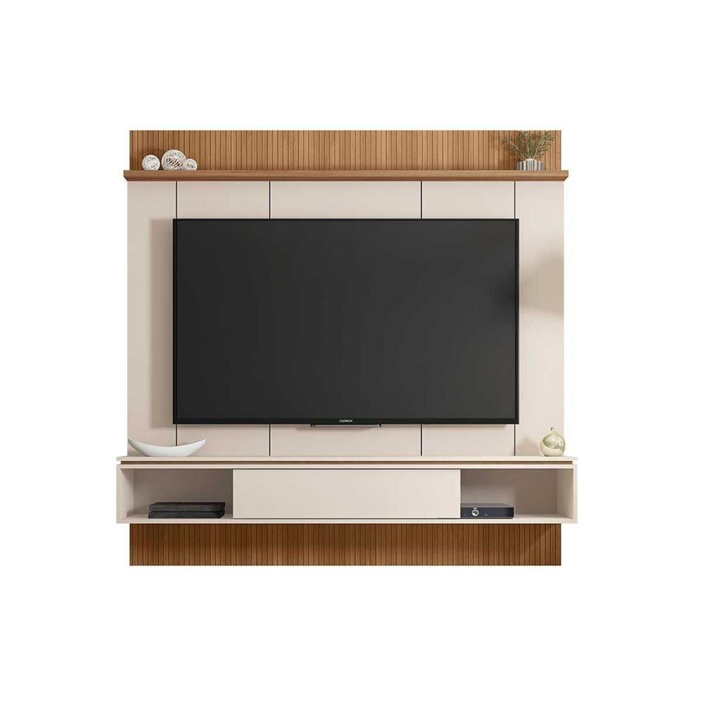 Painel Home P/ Tv Até 65 Pol Vênus Ripado C/ 1 Porta E 2 Nichos 180x171cm Off White/freijo - Caemmun - 3