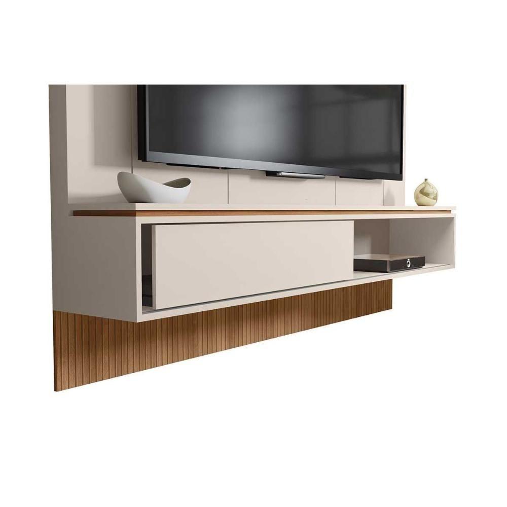 Painel Home P/ Tv Até 65 Pol Vênus Ripado C/ 1 Porta E 2 Nichos 180x171cm Off White/freijo - Caemmun - 4
