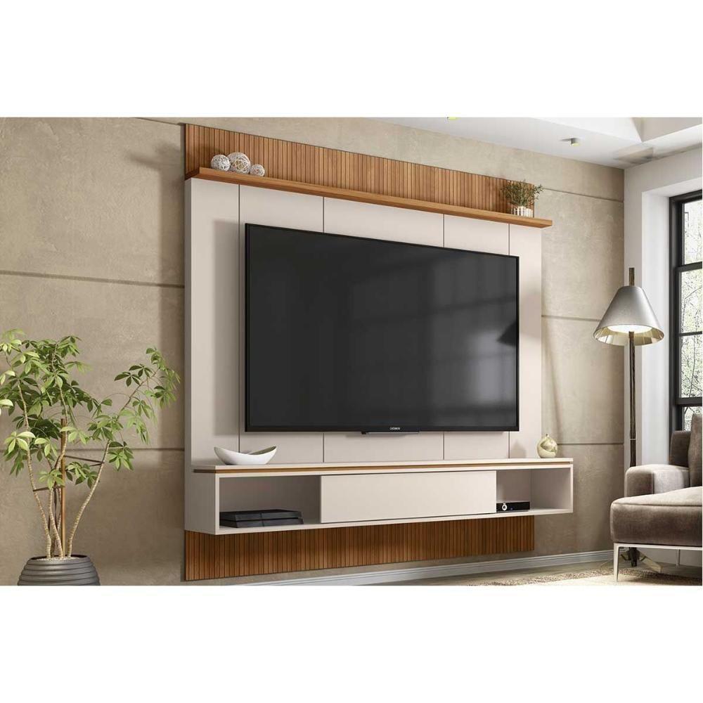 Painel Home P/ Tv Até 65 Pol Vênus Ripado C/ 1 Porta E 2 Nichos 180x171cm Off White/freijo - Caemmun - 6