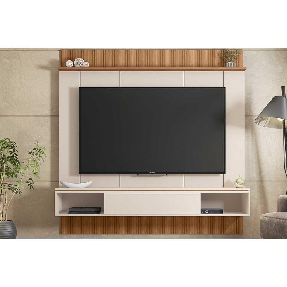 Painel Home P/ Tv Até 65 Pol Vênus Ripado C/ 1 Porta E 2 Nichos 180x171cm Off White/freijo - Caemmun - 7
