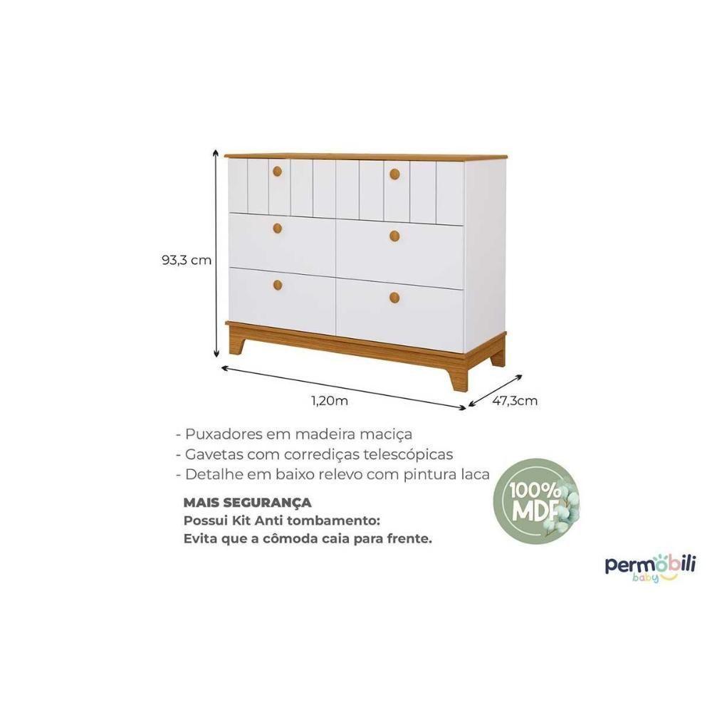 Quarto Infantil Completo Biscoito 3 Peças (guarda Roupa+berço+cômoda) Qi106 Off White/nature - Permóbili Baby - 7