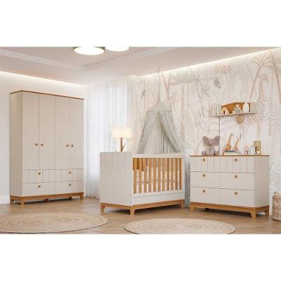 Quarto Infantil Completo Biscoito 3 Peças com Guarda Roupa 4 Portas Cômoda 6 Gavetas Off White