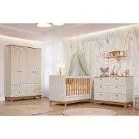 Quarto Infantil Completo Biscoito 3 Peças (guarda Roupa+berço+cômoda) Qi106 Off White/nature - Permóbili Baby - 1