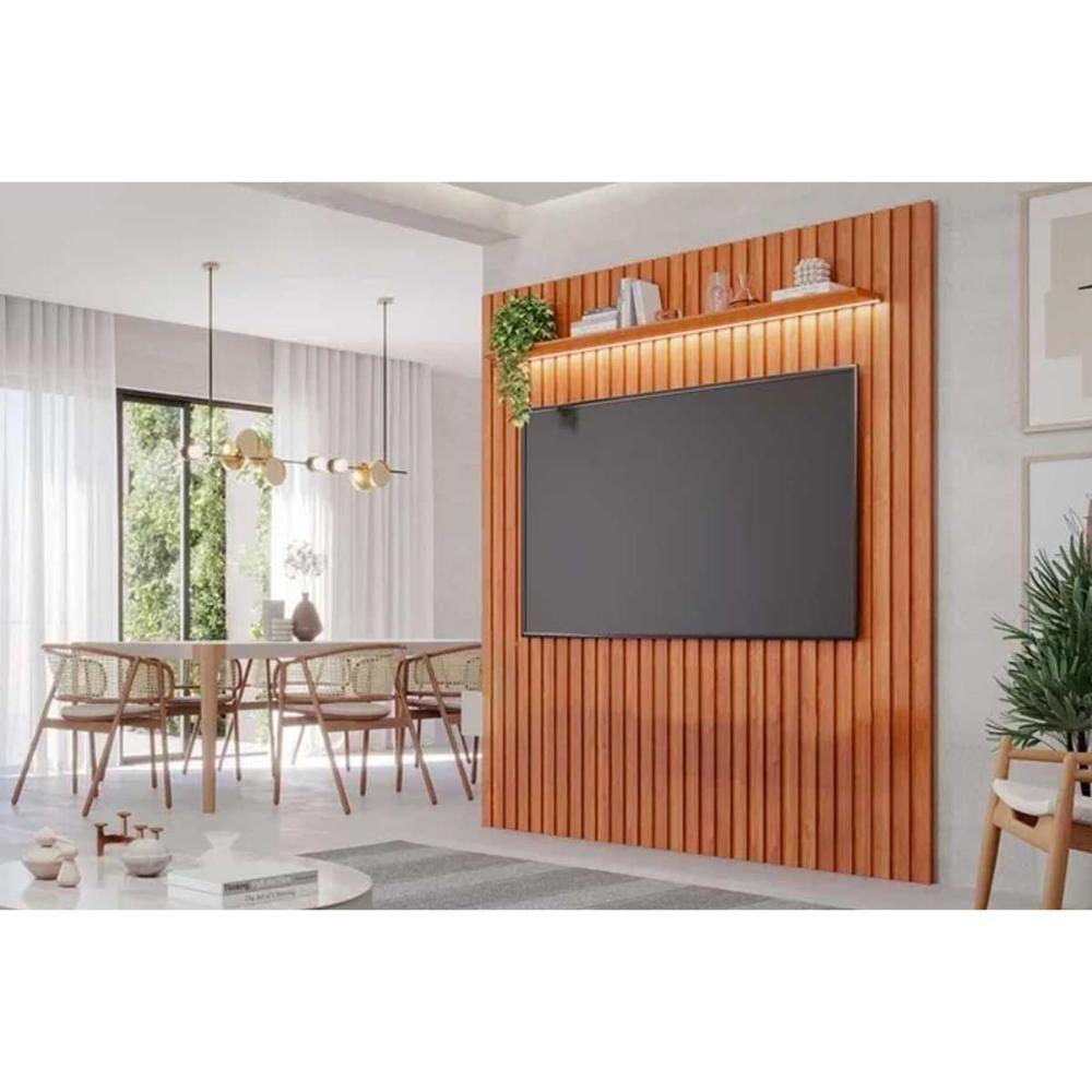 Painel Home P/ Tv Até 65 Pol Maragogi Ripado 1.85 C/ Led E Prateleira 185cm Cinamomo - Permóbili - 4