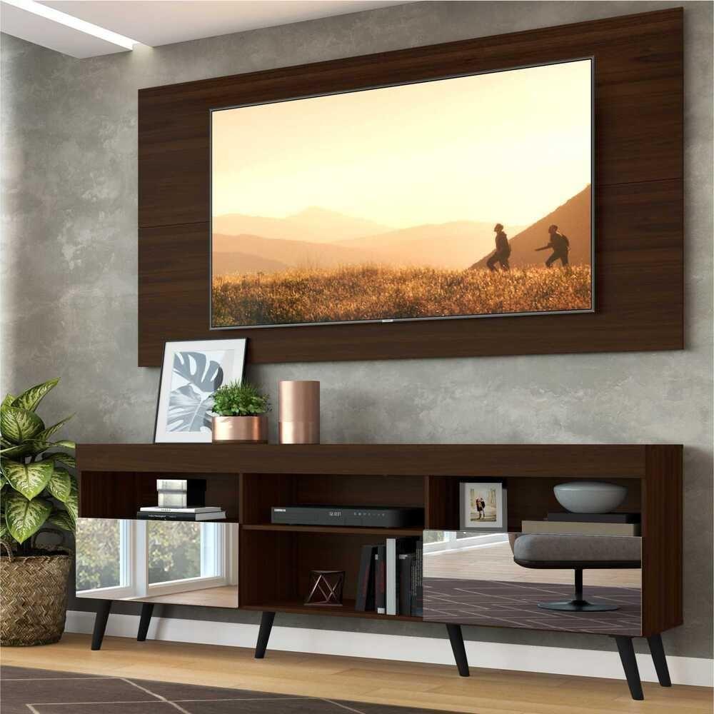 Rack Com Painel Retrô Com Espelho Para Tv Até 65´´ Flórida Fg3138 Madeirado/preto - 4