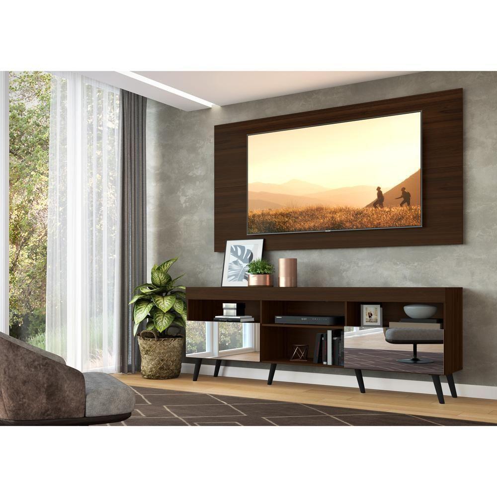 Rack Com Painel Retrô Com Espelho Para Tv Até 65´´ Flórida Fg3138 Madeirado/preto - 5