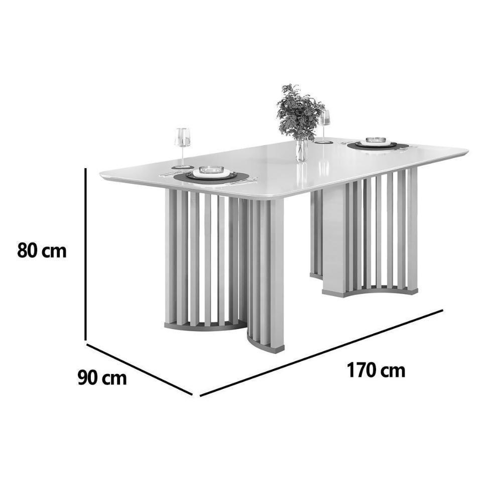 Mesa De Sala Jantar Luma C/ Tampo Madeirado C/ Vidro Curvo 170x90cm Off White/off White - Dj Móveis - 2