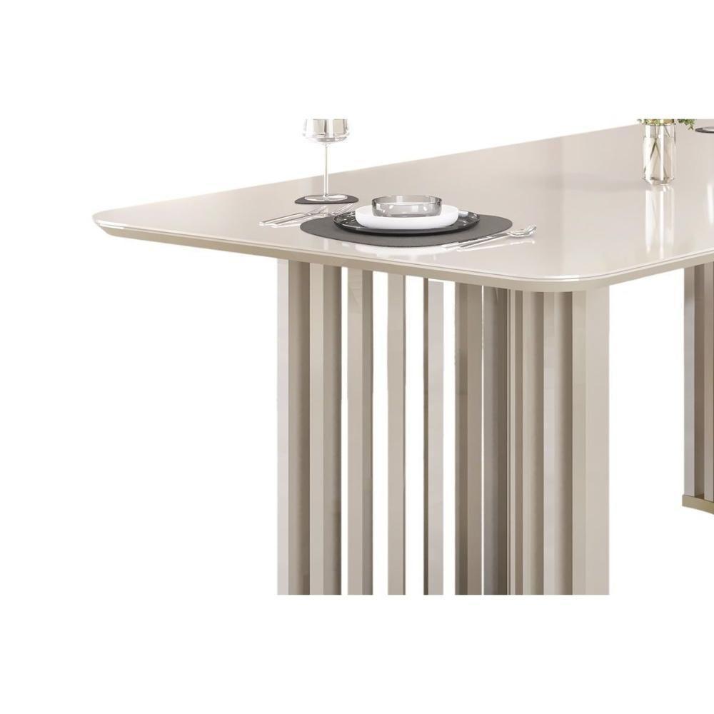 Mesa De Sala Jantar Luma C/ Tampo Madeirado C/ Vidro Curvo 170x90cm Off White/off White - Dj Móveis - 5