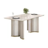 Mesa De Sala Jantar Luma C/ Tampo Madeirado C/ Vidro Curvo 170x90cm Off White/off White - Dj Móveis - 1