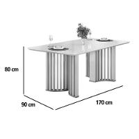 Mesa De Sala Jantar Luma C/ Tampo Madeirado C/ Vidro Curvo 170x90cm Off White/off White - Dj Móveis - 2