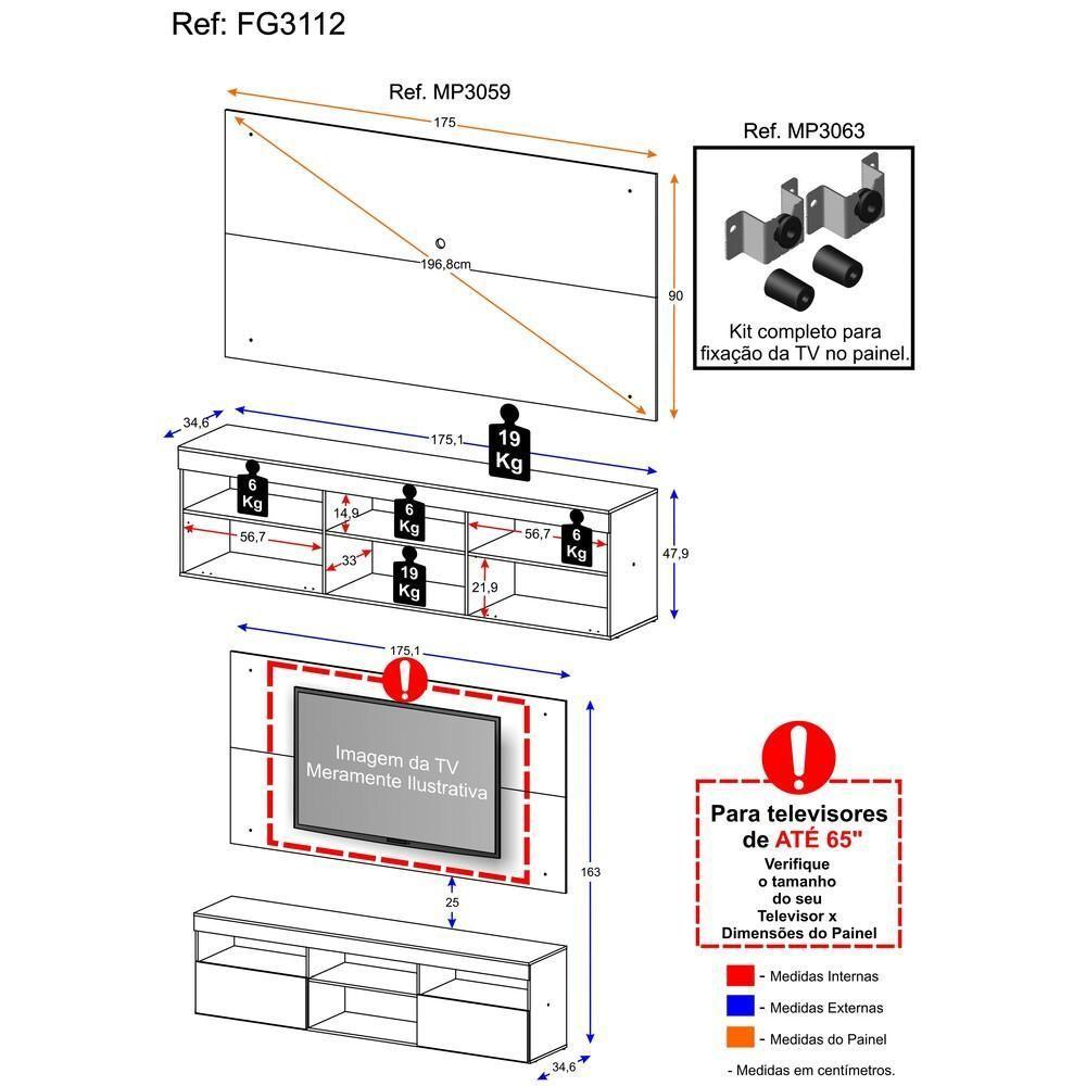 Rack Com Painel E Suporte Para Tv Até 65´´ Flórida Fg3112 Preto - 4