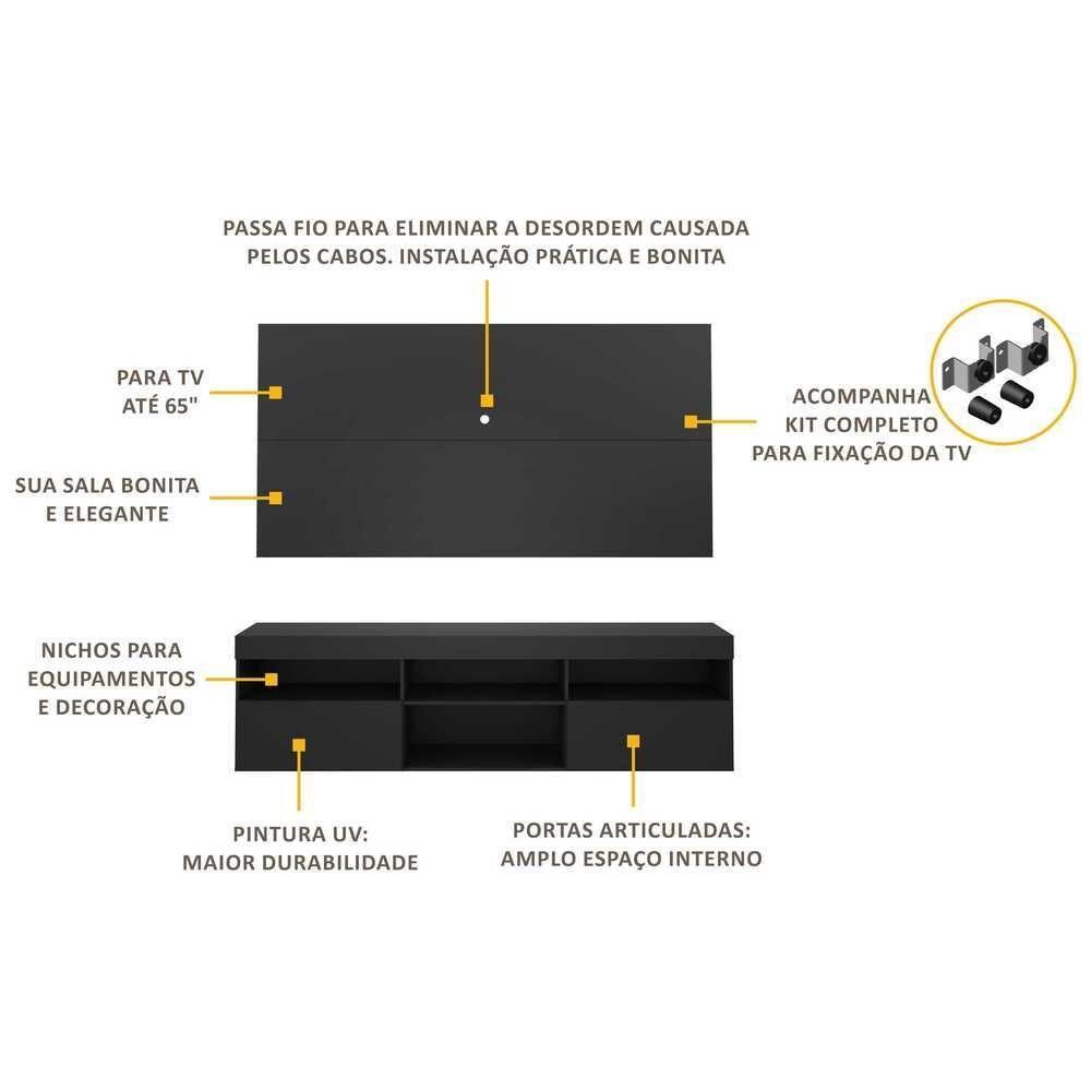 Rack Com Painel E Suporte Para Tv Até 65´´ Flórida Fg3112 Preto - 8