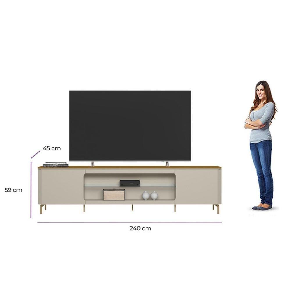 Rack Bancada P/ Tv Até 85 Pol Santorini Organico 2 Ptas 1 Prat Vidro 239x59cm Tauari/off White Fosco - Linea Brasil - 3