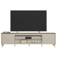 Rack Bancada P/ Tv Até 85 Pol Santorini Organico 2 Ptas 1 Prat Vidro 239x59cm Tauari/off White Fosco - Linea Brasil - 4