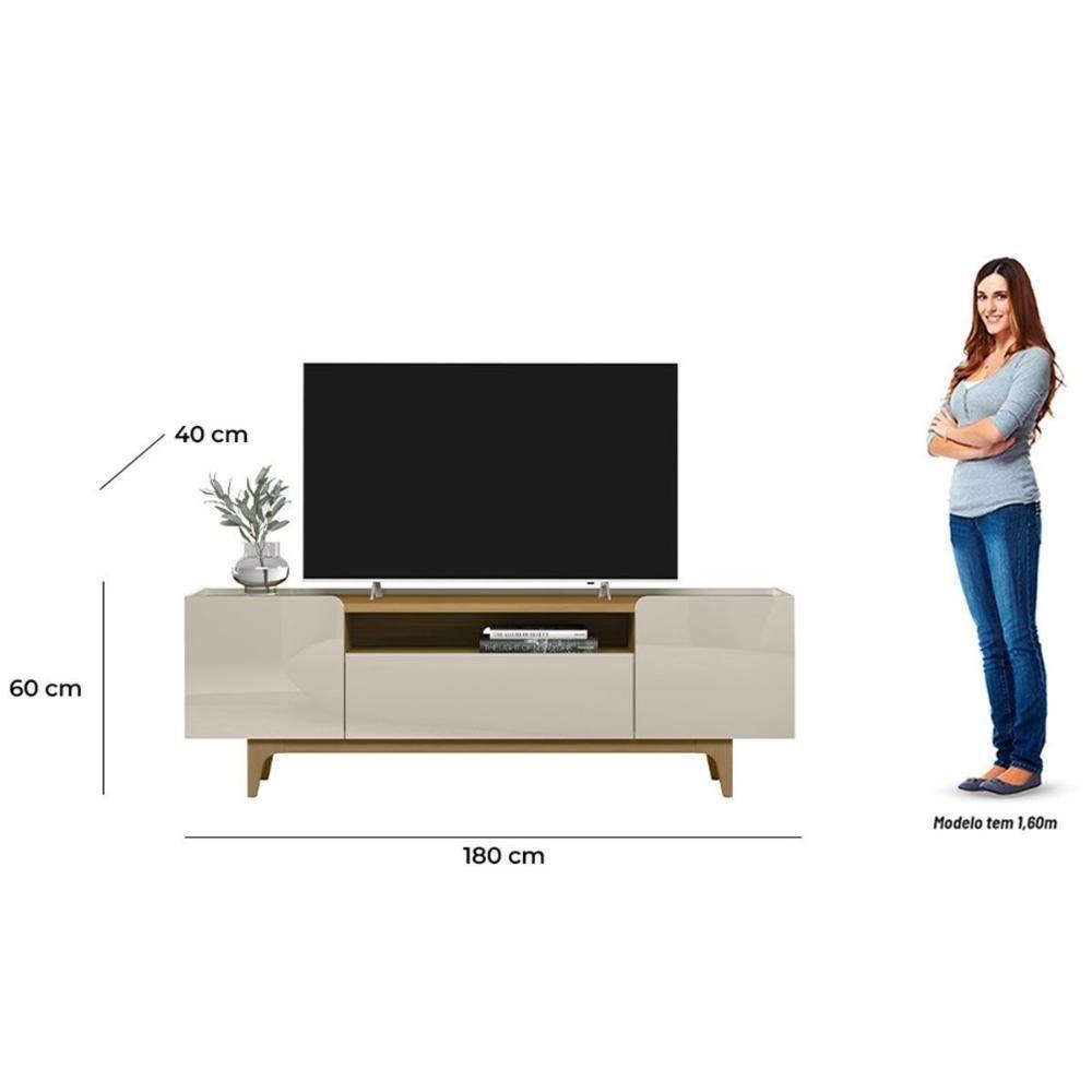 Rack Bancada P/ Tv Até 75 Pol Orlando C/ 3 Portas E 1 Nicho 180cm Tauari/off White Brilho - Linea Brasil - 3