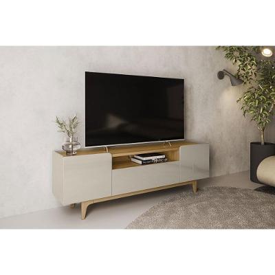 Rack Bancada P/ Tv Até 75 Pol Orlando C/ 3 Portas E 1 Nicho 180cm Tauari/off White Brilho - Linea Brasil