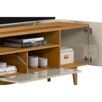 Rack Bancada P/ Tv Até 75 Pol Orlando C/ 3 Portas E 1 Nicho 180cm Tauari/off White Brilho - Linea Brasil