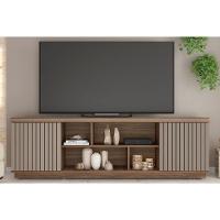 Rack Bancada P/ Tv Até 75 Pol Simetria C/ Nichos E Rodizios 180cm Nogueira San Remo/fendi - Caemmun - 1