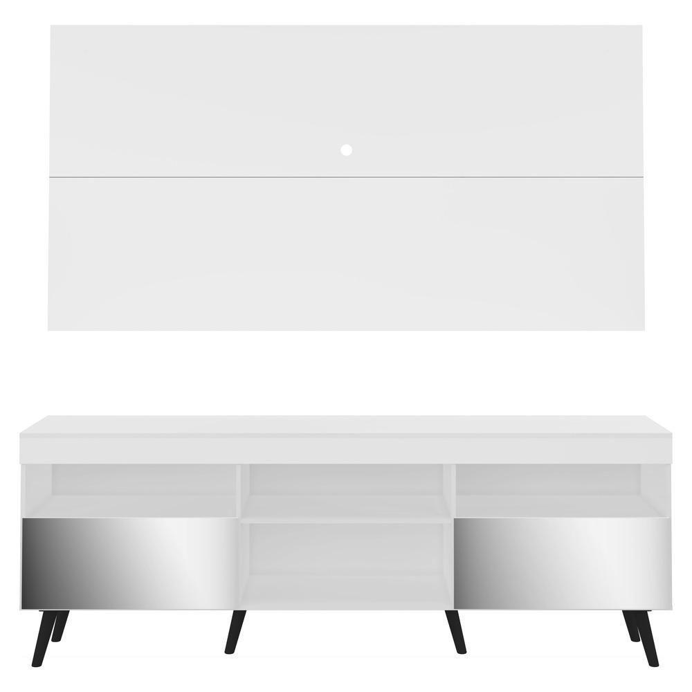 Rack Com Painel E Suporte Tv 65" Retrô Com Espelho Flórida Multimóveis V3142 Branco/Preto - 3