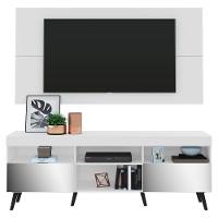 Rack Com Painel E Suporte Tv 65" Retrô Com Espelho Flórida Multimóveis V3142 Branco/Preto - 1