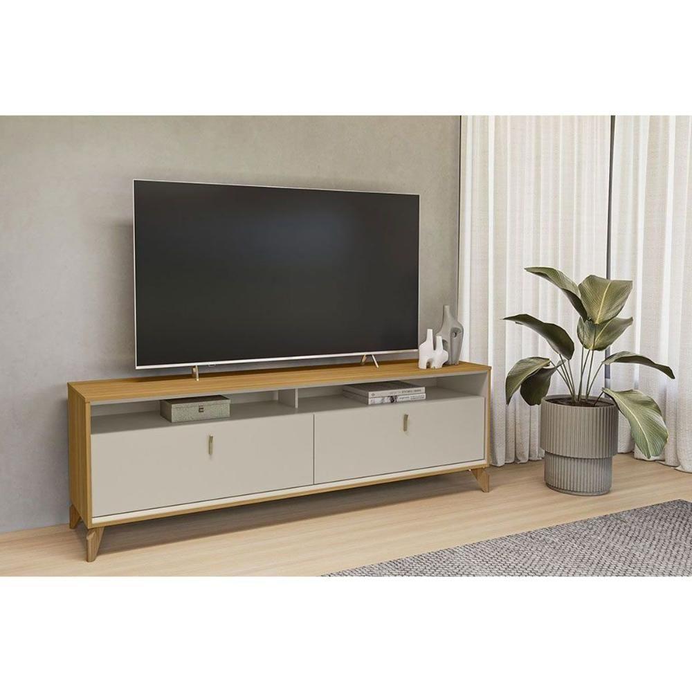 Rack Bancada P/ Tv Até 75 Pol Dubai C/ 2 Portas E 2 Nichos 180cm Tauari/off White Fosco - Linea Brasil - 1