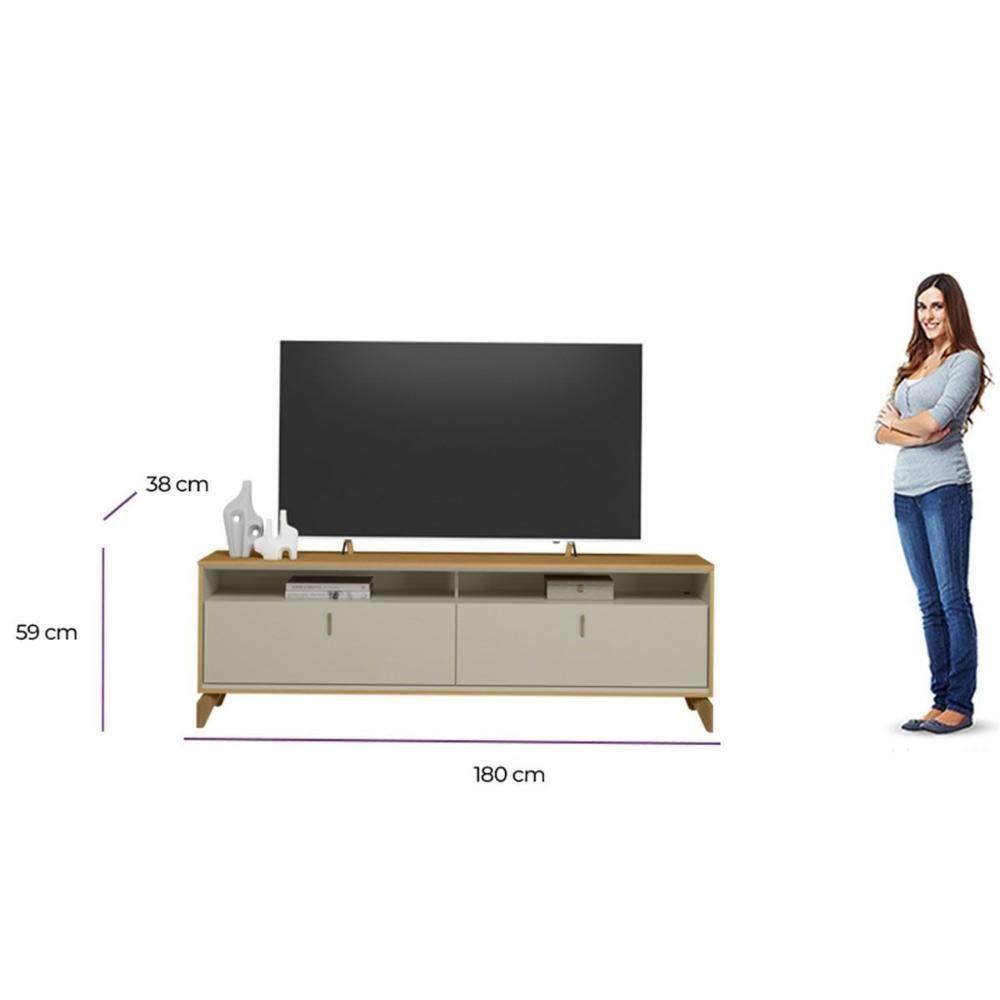 Rack Bancada P/ Tv Até 75 Pol Dubai C/ 2 Portas E 2 Nichos 180cm Tauari/off White Fosco - Linea Brasil - 2