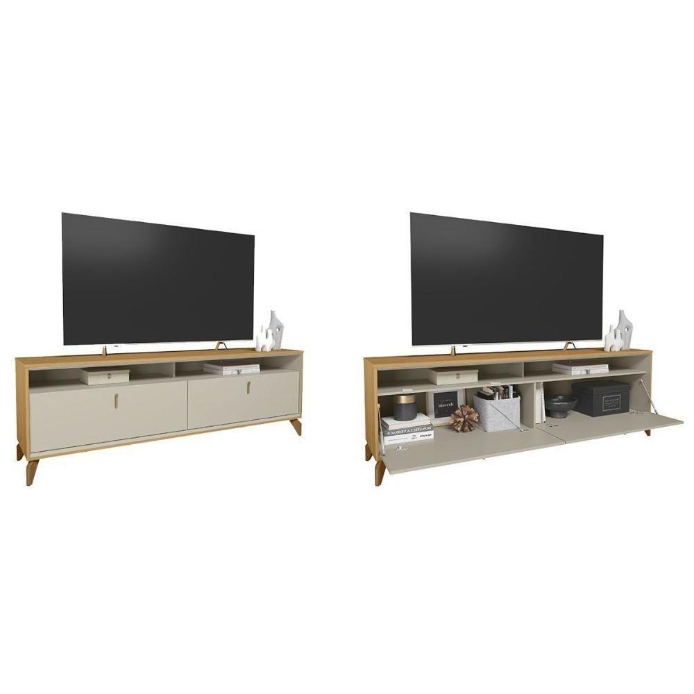 Rack Bancada P/ Tv Até 75 Pol Dubai C/ 2 Portas E 2 Nichos 180cm Tauari/off White Fosco - Linea Brasil - 3