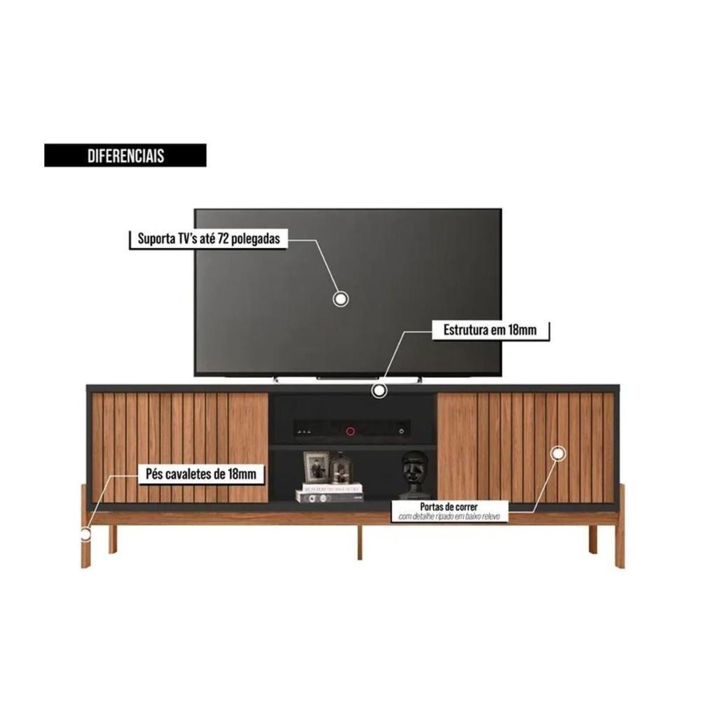 Rack Bancada P/ Tv Até 72 Pol Tannen C/ Nichos E Pés 184cm Freijo/off White - Caemmun - 2