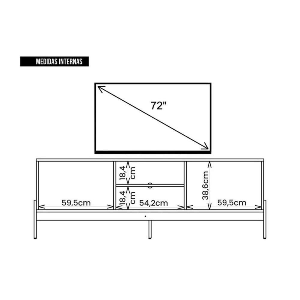 Rack Bancada P/ Tv Até 72 Pol Tannen C/ Nichos E Pés 184cm Freijo/off White - Caemmun - 3