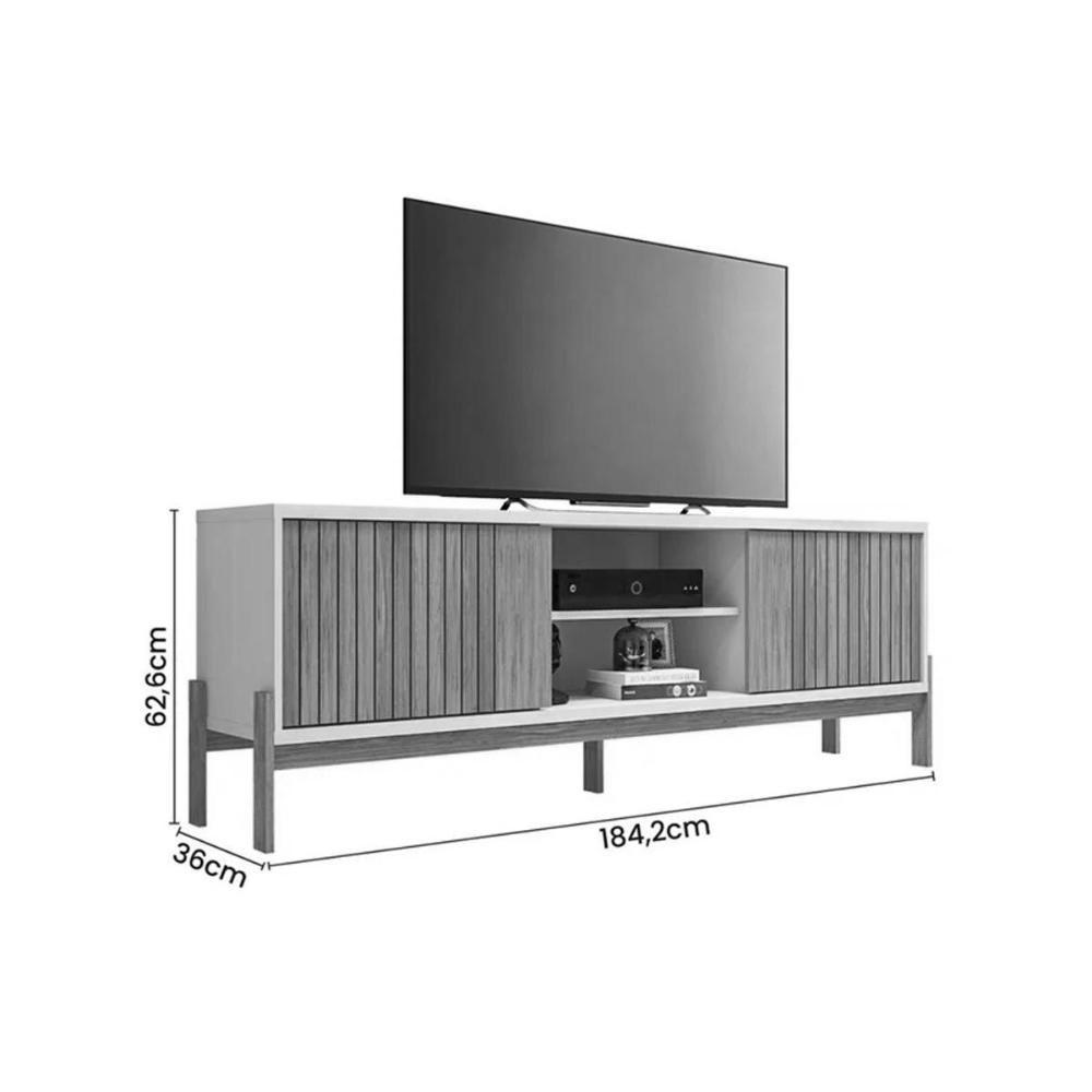Rack Bancada P/ Tv Até 72 Pol Tannen C/ Nichos E Pés 184cm Freijo/off White - Caemmun - 4