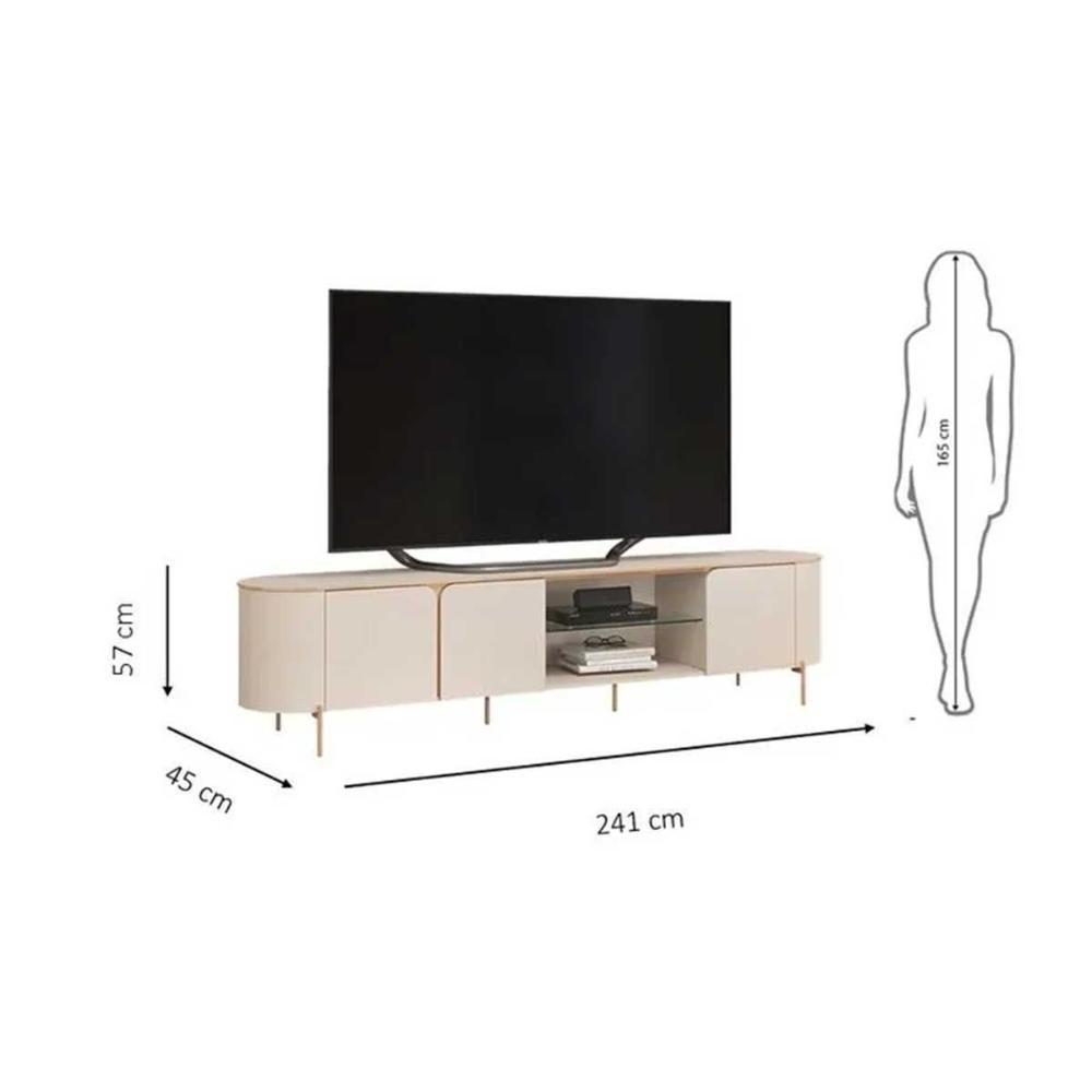 Rack Bancada P/ Tv Até 75 Pol Ariana C/ 3 Portas 241x57cm Off White - Dj Móveis - 2