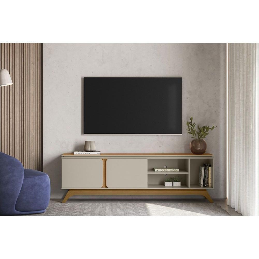 Rack Bancada P/ Tv Até 70 Pol Istambul C/ 2 Portas 1 Prateleira E 3 Nichos 200cm Nature/off White - Linea Brasil - 1