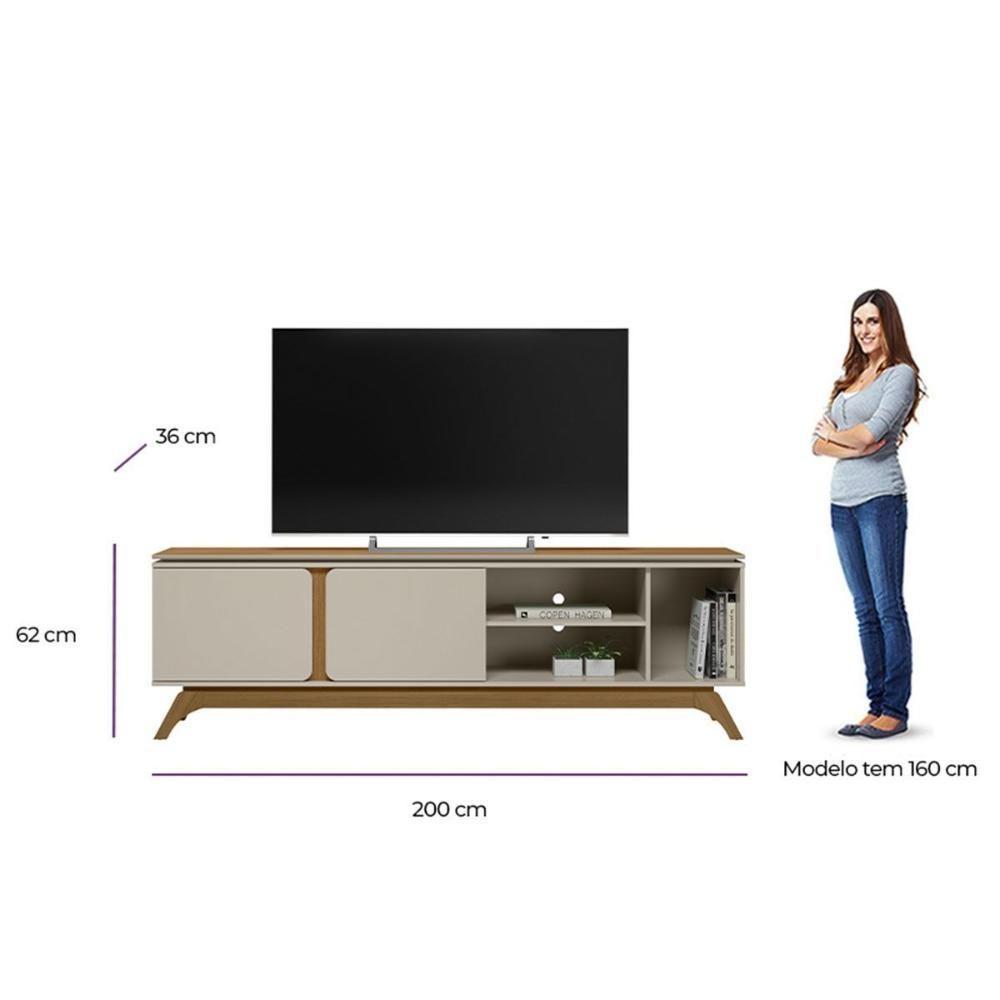 Rack Bancada P/ Tv Até 70 Pol Istambul C/ 2 Portas 1 Prateleira E 3 Nichos 200cm Nature/off White - Linea Brasil - 2