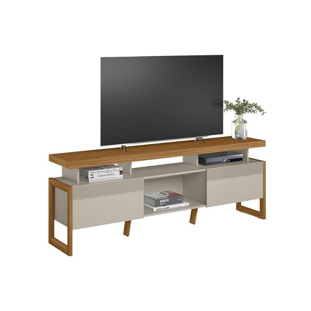 Rack Bancada P/ Tv Até 70 Pol Esmeralda C/ 2 Portas E 3 Nichos 180cm Nature/off White - Linea Brasil - 1