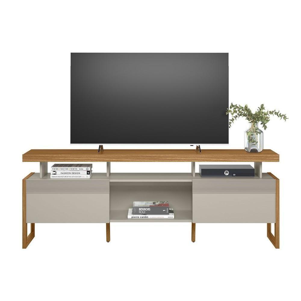 Rack Bancada P/ Tv Até 70 Pol Esmeralda C/ 2 Portas E 3 Nichos 180cm Nature/off White - Linea Brasil - 3