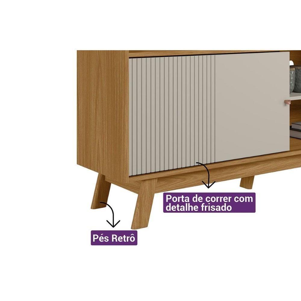 Rack Bancada P/ Tv Até 65 Pol Aurum C/ 1 Porta E 1 Prateleira 160cm Nature/off White - Linea Brasil - 3