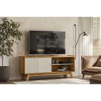 Rack Bancada P/ Tv Até 65 Pol Aurum C/ 1 Porta E 1 Prateleira 160cm Nature/off White - Linea Brasil - 1