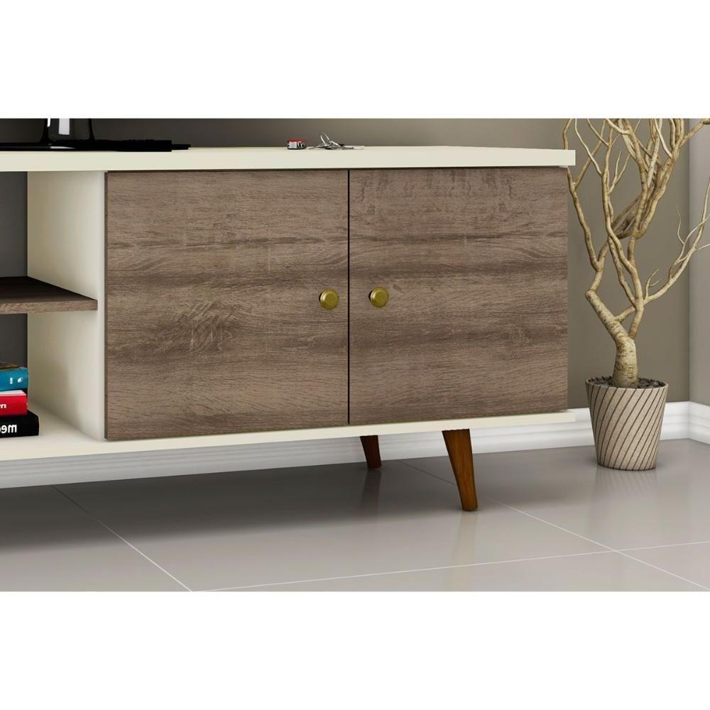 Rack Bancada P/ Tv Até 60 Pol Retrô C/ 2 Portas 160cm Off White/rustico - Movelbento - 4