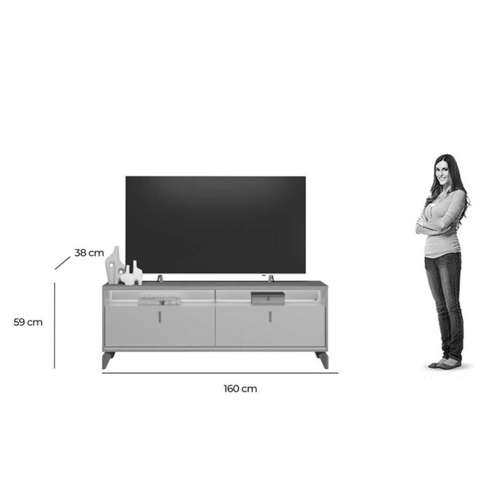 Rack Bancada P/ Tv Até 70 Pol Dubai C/ 2 Portas 2 Nichos E Led 160cm Tauari/off White Fosco - Linea Brasil - 2