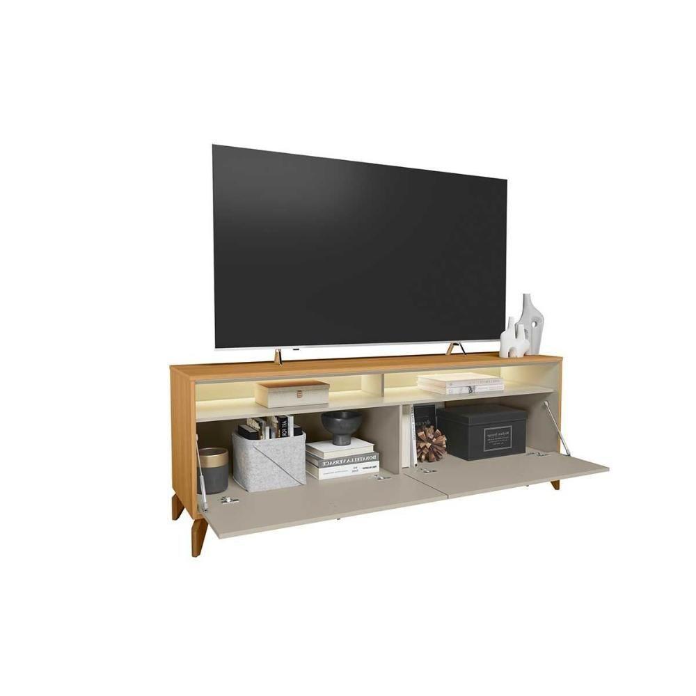 Rack Bancada P/ Tv Até 70 Pol Dubai C/ 2 Portas 2 Nichos E Led 160cm Tauari/off White Fosco - Linea Brasil - 4