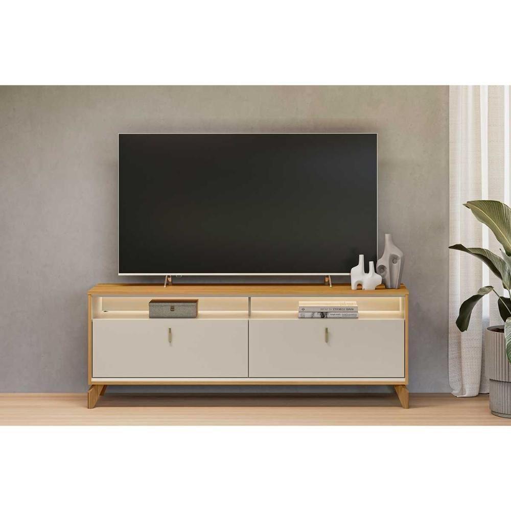 Rack Bancada P/ Tv Até 70 Pol Dubai C/ 2 Portas 2 Nichos E Led 160cm Tauari/off White Fosco - Linea Brasil - 8