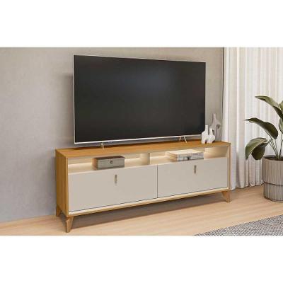Rack Bancada P/ Tv Até 70 Pol Dubai C/ 2 Portas 2 Nichos E Led 160cm Tauari/off White Fosco - Linea Brasil