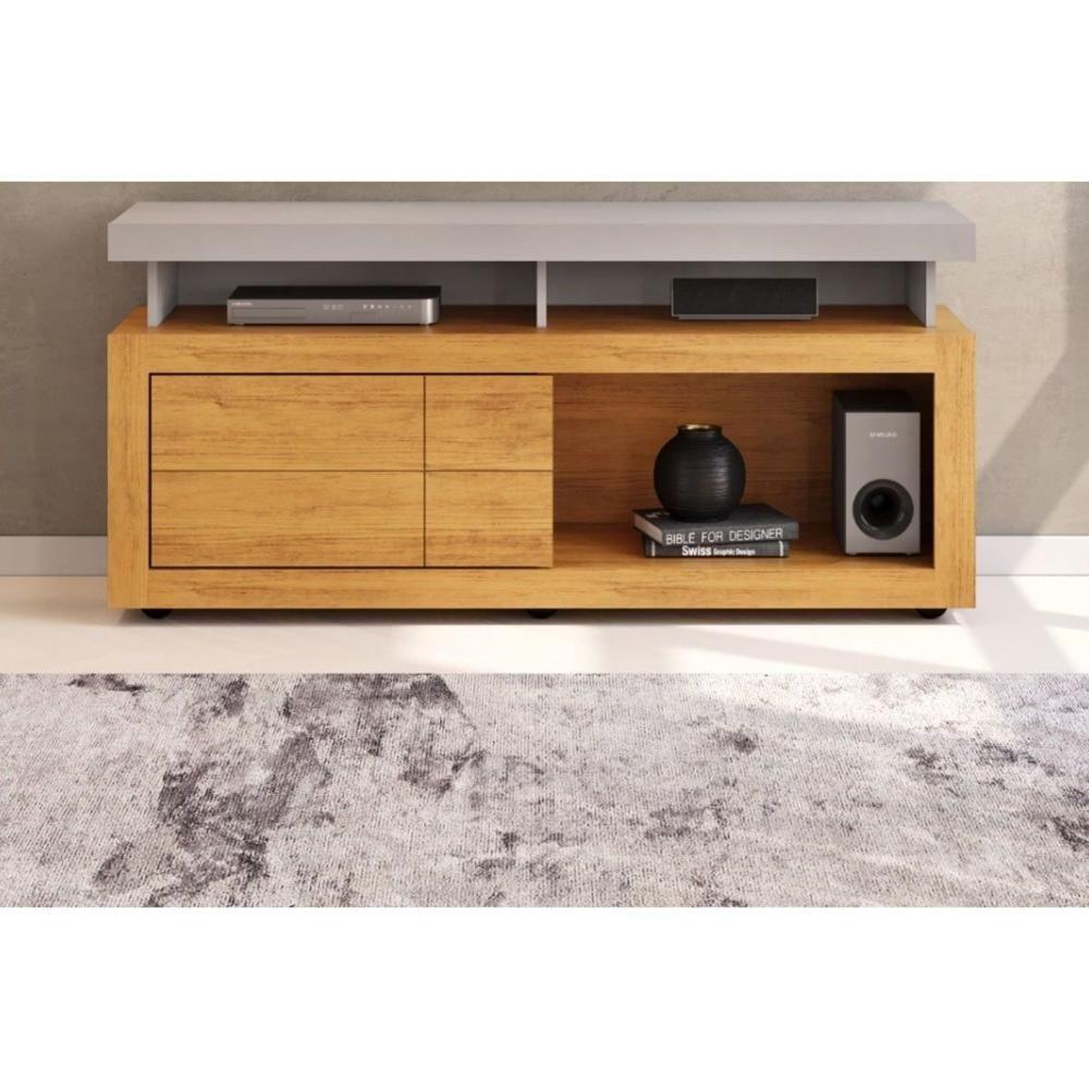 Rack Bancada P/ Tv Até 50 Pol Verano C/ 1 Porta E Rodízios 136cm Bali/cedro - Dj Móveis - 1