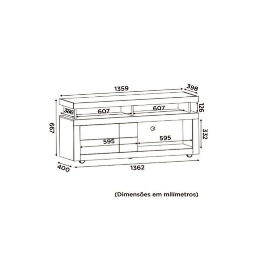 Rack Bancada P/ Tv Até 50 Pol Verano C/ 1 Porta E Rodízios 136cm Bali/cedro - Dj Móveis - 3