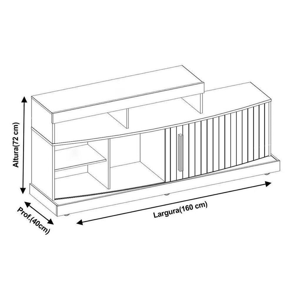 Rack Bancada P/ Tv Até 47 Pol Scala C/ 1 Porta E 5 Nichos 160cm Freijo/off White - Dj Móveis - 2